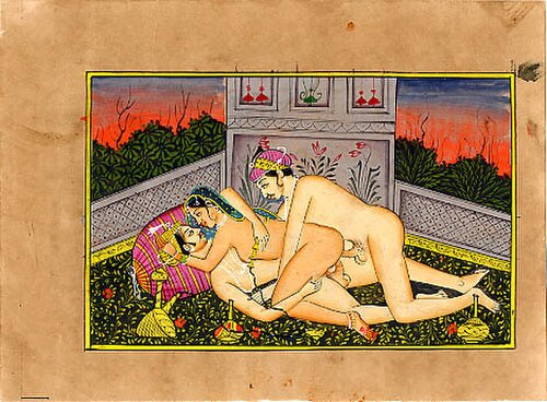 رسم توضيحي من كتاب كاماسوترا، يعود تاريخه إلى القرن التاسع عشر تقريباً