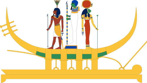 الثالوث الممفي على مركب شمسي يضم بتاح وسخمت ونفرتوم.