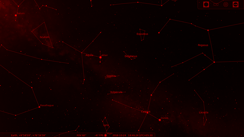 لقطة شاشة للوضع الليلي في برنامج Stellarium 0.14