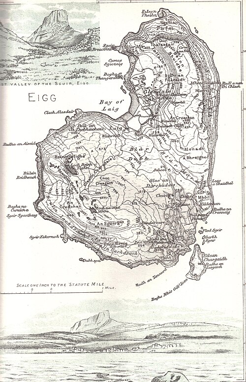 خريطة Eigg عام 1892، مع منطقة Eilean Chathastail في الجنوب الشرقي