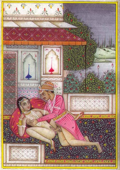 رسم توضيحي من كتاب كاماسوترا، يعود تاريخه إلى القرن التاسع عشر تقريباً