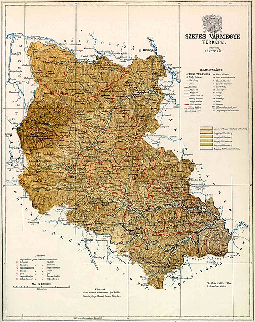 خريطة مقاطعة سيبس في مملكة المجر (1891)