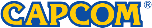 اسم "Capcom" مكتوب باللون الأصفر، مع وجود إطار أزرق حول الأحرف.