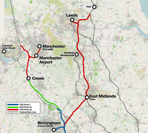 الخطة الأصلية للمرحلة الثانية من مشروع HS2 قبل برنامج التخطيط المتكامل للمشاريع (IRP).