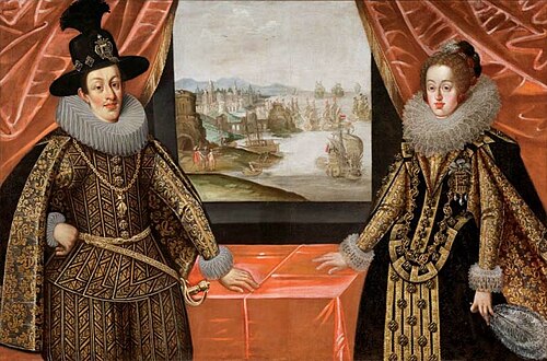 أولجيمالد فون فرديناند الثالث. von Habsburg und seiner ersten Gemahlin Maria Anna von Spanen (1628/30) بواسطة جوستوس سوسترمانز، شلوس إسترهازي، آيزنشتات.