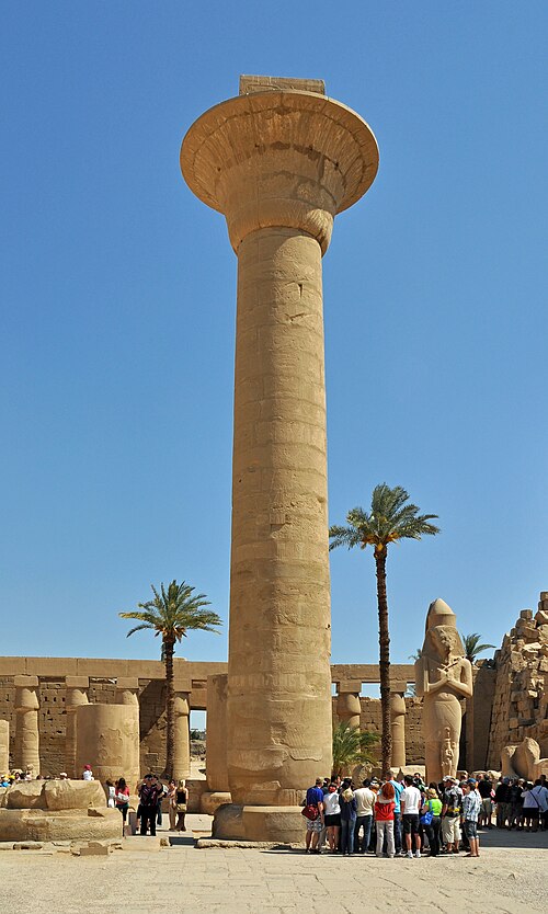 The famous column of Taharqa with open papyrus capital, in Karnak, Thebes (one remaining of ten)
