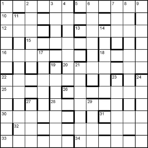 Barred grid where bold bars are used instead of shaded blocks to separate the words
