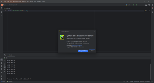 لقطة شاشة لبرنامج PyCharm 2023.2.3 مع مشروع بايثون مفتوح
