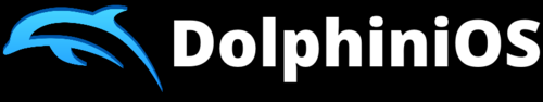 شعار دولفين بجوار نص DolphiniOS