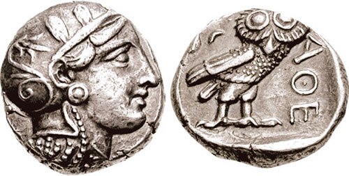 عملة أثينا حوالي 393-355 قبل الميلاد