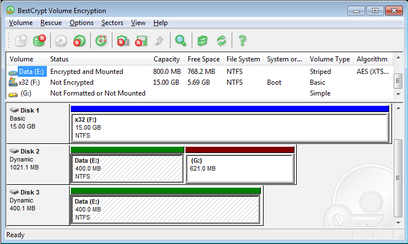 نافذة برنامج BestCrypt Volume Encryption v.3 الرئيسية