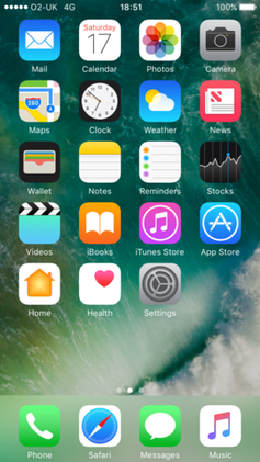 الشاشة الرئيسية الافتراضية لنظام التشغيل iOS 10