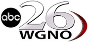 شعار ABC بجوار خط serif ممتد 26 مع الأحرف WGNO أسفله وعلامة حمراء مائلة إلى اليمين.