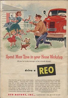 إعلان لشركة REO في عام 1953 (الغلاف الخلفي لعدد أكتوبر 1953 من مجلة Popular Mechanics)