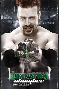 شيمس يحمل تاجًا عليه شعار "WWE Elimination Chamber" في الأسفل