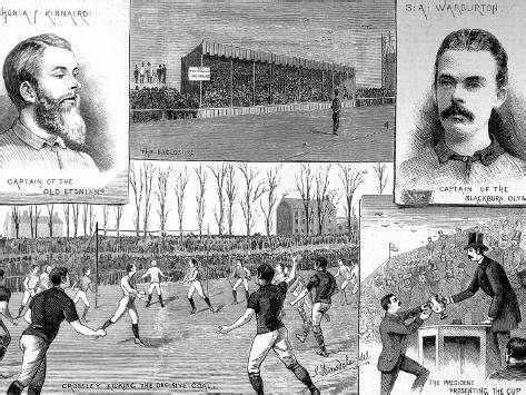 مجموعة من الرسومات التي تصور مشاهد من نهائي كأس الاتحاد الإنجليزي عام 1883