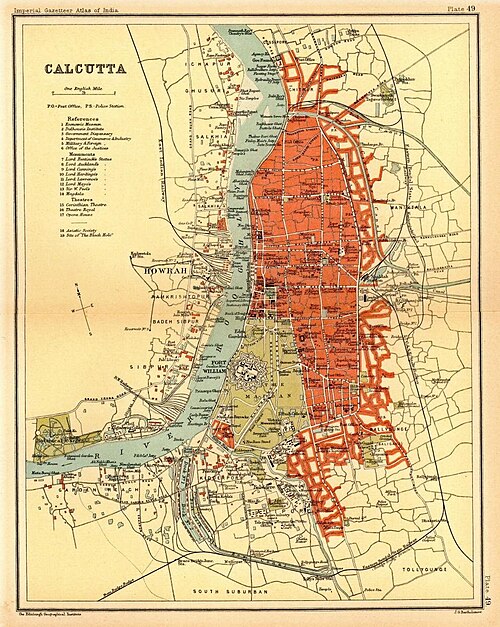 تم تأسيس مدينة كالكوتا الرئاسية (الموضحة هنا في خريطة عام 1908) في عام 1690 باسم حصن ويليام.