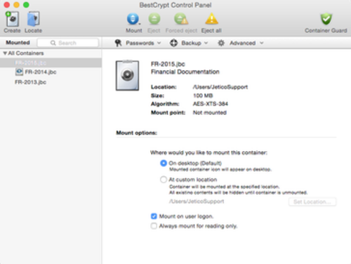 لوحة تحكم BestCrypt لنظام التشغيل Mac الإصدار 1.3