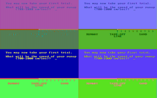 مايكروسوفت ديكاتلون. أعلى: اللعبة في وضع المركب؛ أسفل: اللعبة في وضع RGB؛ يسار: مع شاشة RGB؛ يمين: مع شاشة مركبة.