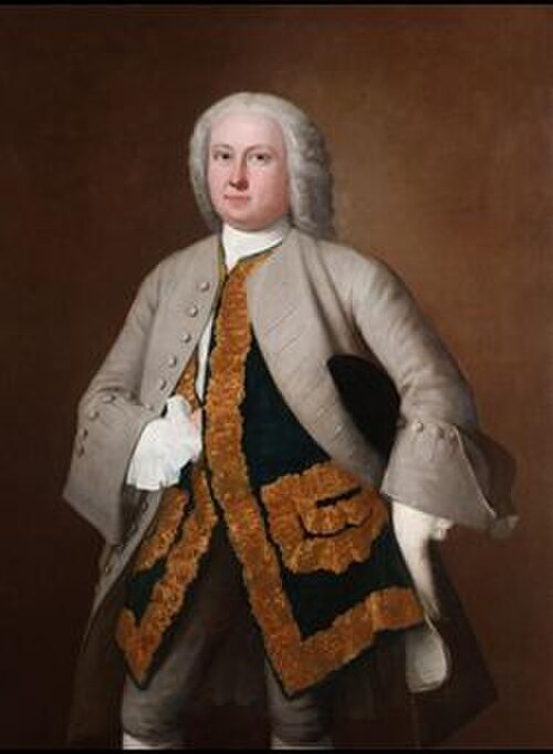 توماس ويب (توفي عام 1780)، تاجر أقمشة كتان من كوفنت غاردن، والد جون ويب-ويستون. صورة من أعمال أحد أتباع جوزيف هايمور (1692-1780). عُلّقت هذه الصورة في ساتون بليس عام 1893.