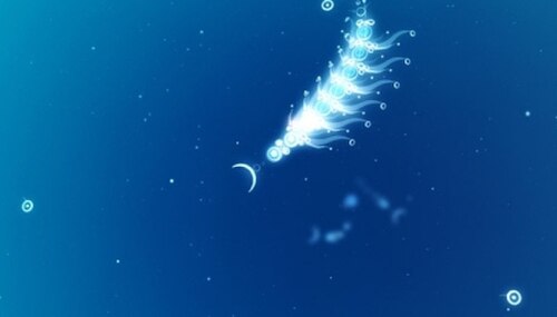 يظهر في أعلى منتصف الشاشة مخلوق أبيض متعدد الأجزاء يشبه الدودة على خلفية زرقاء. تحيط به مخلوقات دائرية صغيرة، وتحته مخلوقات أصغر حجماً وغير واضحة تشبه الديدان.