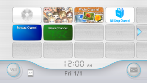 لقطة شاشة لقائمة جهاز Wii